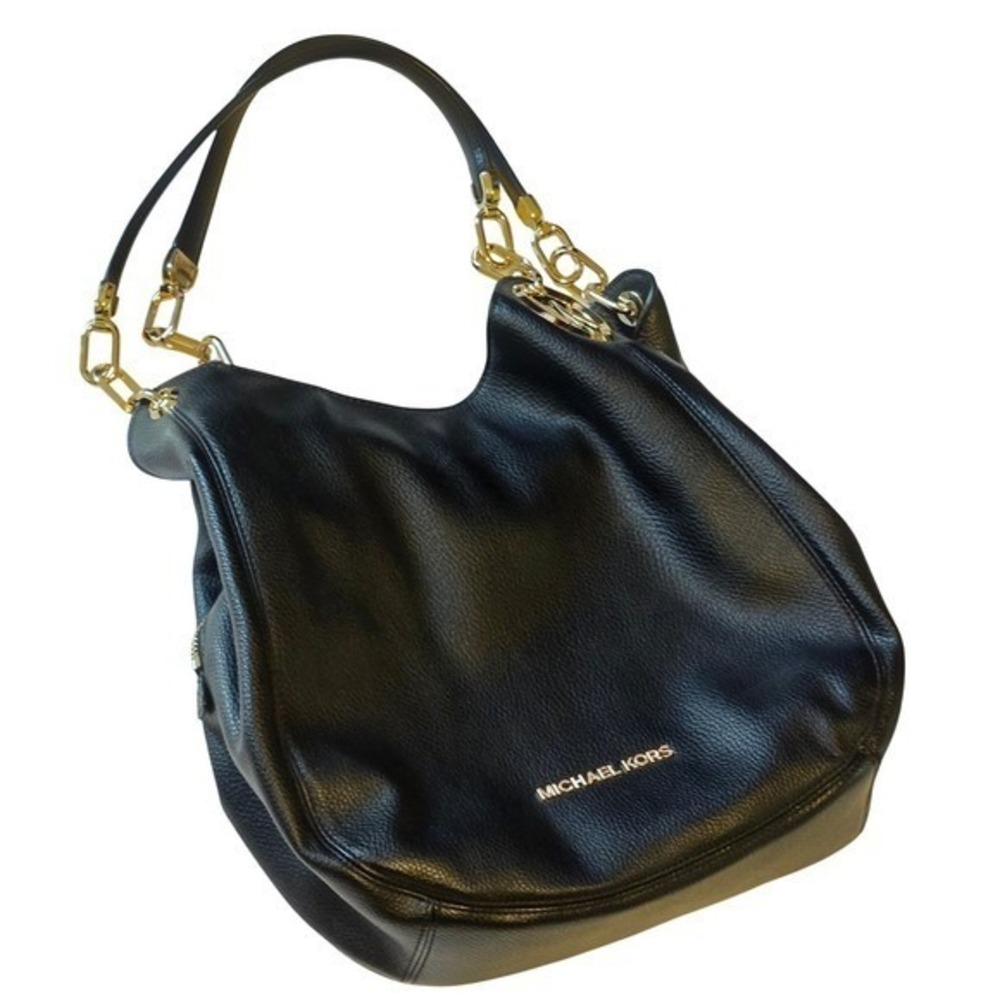 Michael Kors Black Pebbled Leather Hobo Bag Gold Hardware Large - Picture 3 of 14